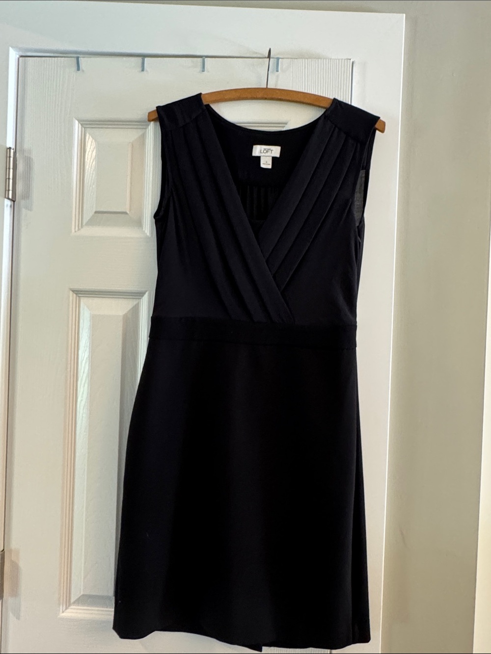 LOFT Black Sleeveless Faux-Wrap Midi Dress